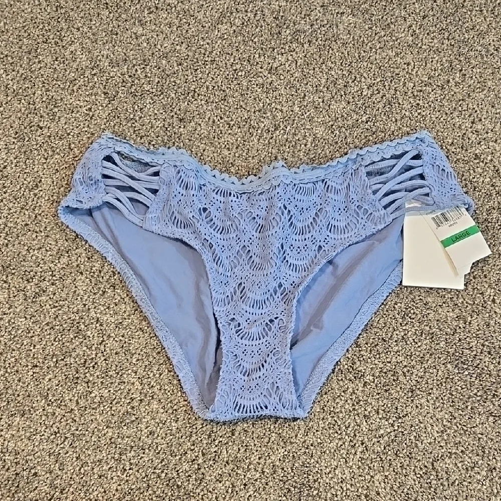 NWT Becca Elegant Lace Women's Swim Lace Panties - Blue Sz L